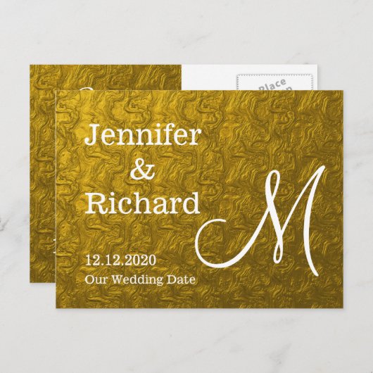 金の箔モノグラムの日付を保存 案内ポストカード (正面/裏面)
