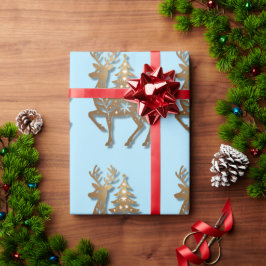 金の箔押しトナカイとクリスマスツリー ラッピングペーパー