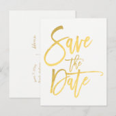 金の箔 現代のスクリプト タイプ 結婚式 Save the Date 案内ポストカード (正面/裏面)