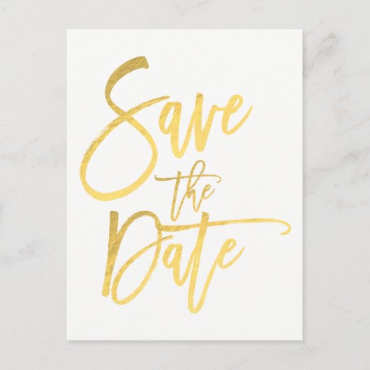 金の箔 現代のスクリプト タイプ 結婚式 Save the Date 案内ポストカード (正面)