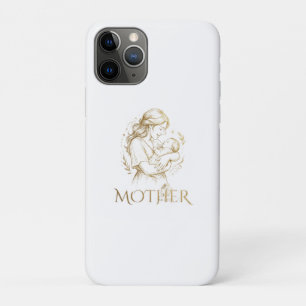 金の線画の母と子透明背景付き iPhone 11 PROケース