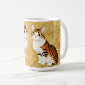 金の背景にオレンジ色の猫が2匹 コーヒーマグカップ (正面右)