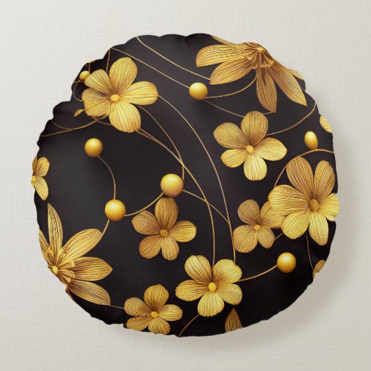 金の花 ラウンドクッション (正面)