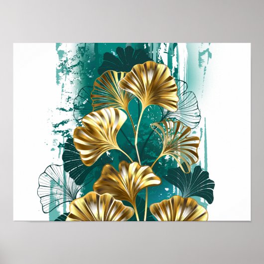 金の葉のイチョウの枝 ポスター (正面)