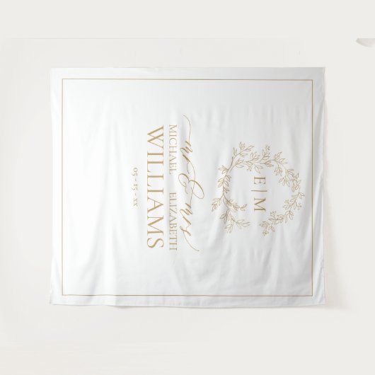 金の葉の紋章の結婚式の写真 タペストリー (正面(横))