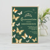 金の蝶 エメラルドグリーン Quinceañera 招待状 (スタンド正面)