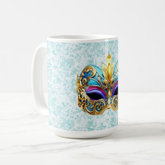 金の装飾が施された仮面 コーヒーマグカップ (正面左)