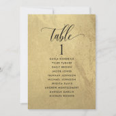 金の装飾と黒の背景の席次表カード（ゲストの名前入り） (正面)