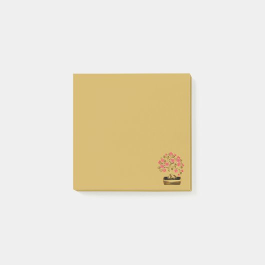 金の鉢植えピンク桜の盆栽の花ポストイット ポストイット (正面)