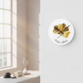 金の銀杏の葉 - 長寿と健康のシンボル ラウンド壁時計