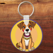 金の鎖を付けた愛らしいキャラクターの犬 キーホルダー (裏面)