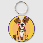 金の鎖を付けた愛らしいキャラクターの犬 キーホルダー (裏面)