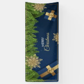 金の雪の結晶のクリスマスカード、メリークリスマス 横断幕 (縦)