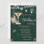 金の雪の結晶、ガラス、ライトグリーンのクリスマス 招待状 (正面)