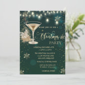 金の雪の結晶、ガラス、ライトグリーンのクリスマス 招待状 (スタンド正面)