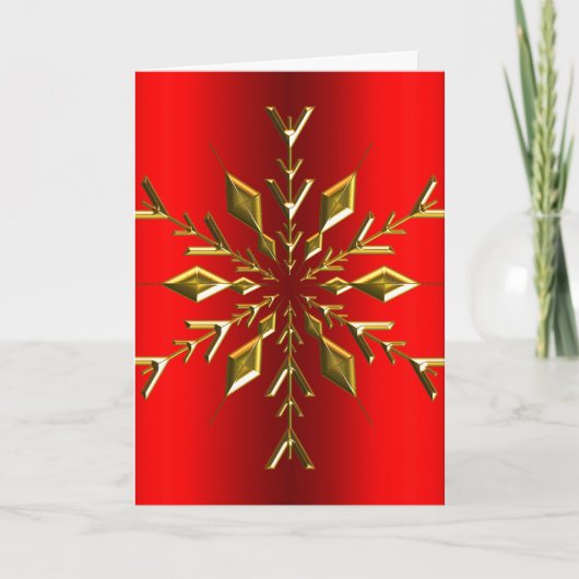 金の雪の結晶 星 赤いクリスマス カード (正面)