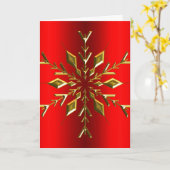 金の雪の結晶 星 赤いクリスマス カード (黄色い花)