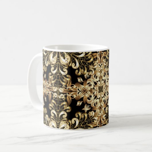 金の雪片シンプルの継ぎ目なし模様。ヴィンテージ コーヒーマグカップ (正面左)