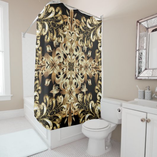 金の雪片シンプルの継ぎ目なし模様。ヴィンテージ シャワーカーテン (インサイチュ)