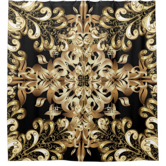 金の雪片シンプルの継ぎ目なし模様。ヴィンテージ シャワーカーテン (正面)