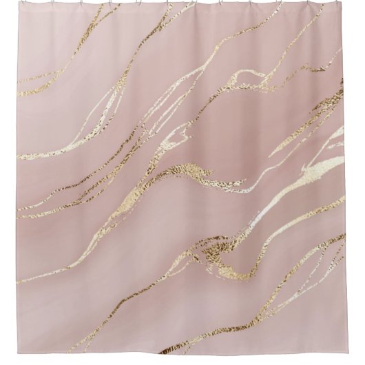 金の静脈を持つピンクの大理石 シャワーカーテン (正面)
