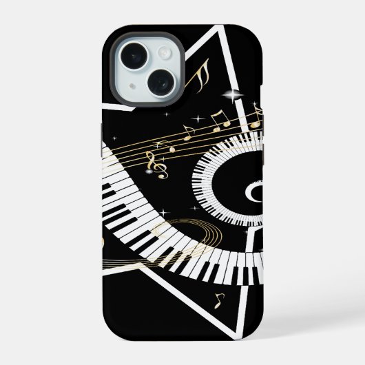 金の音符のミュージカルスター iPhone 15ケース (裏面)