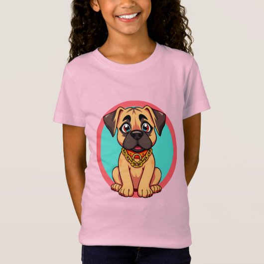 金の首輪を持つかわいい漫画の子犬 Tシャツ (正面)