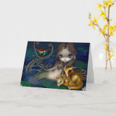 「金の龍を持つ人魚」グリーティングカード カード (黄色い花)