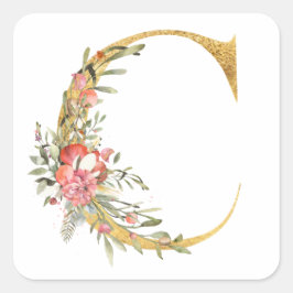 金のCの字に花 スクエアシール