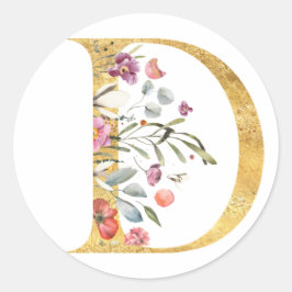 金のDの字に花を飾ったもの ラウンドシール
