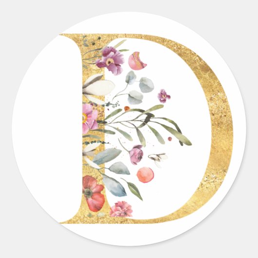 金のDの字に花を飾ったもの ラウンドシール (正面)