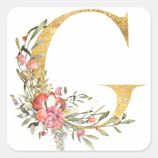 金のGの文字に花を添えて スクエアシール (正面)
