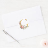 金のGの文字に花飾りを添えたもの ラウンドシール (封筒)