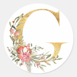 金のGの文字に花飾りを添えたもの ラウンドシール