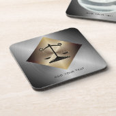 金はかりで測属の金ゴールドと銀フェイクの正義 コースター (左側)