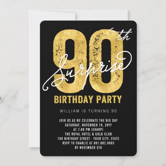 金はっきりした箔サプライズ90thバースデーパーティー招待状 招待状 (正面)