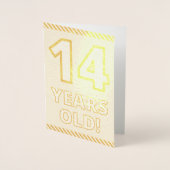 金はっきりした箔"14歳！" 誕生日カード 箔カード (正面)