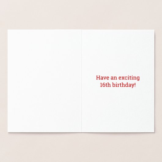 金はっきりした箔"16歳！" 誕生日カード 箔カード (内部)