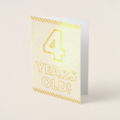 金はっきりした箔"4歳!" 誕生日カード 箔カード (正面)
