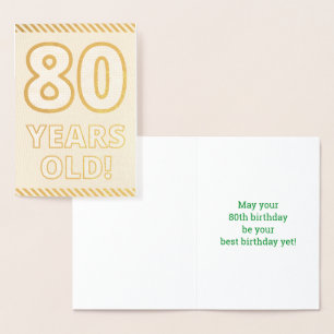 金はっきりした箔"80歳！" 誕生日カード 箔カード