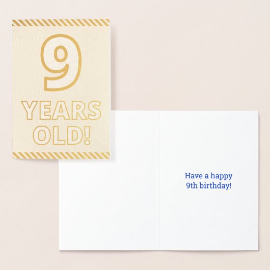 金はっきりした箔"9歳!" 誕生日カード 箔カード (ディスプレー)