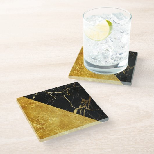 金ぱくガラスのコースターが付いている黒い大理石 ガラスコースター (アングル)