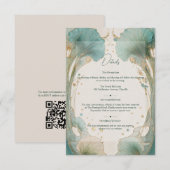 金ぴか時代のアール・ヌーヴォー ティールとゴールドの結婚式 エンクロージャーカード (正面/裏面)