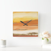 金めっきされたこはく色Iのv2抽象芸術のプリント スクエア壁時計 (ホーム)