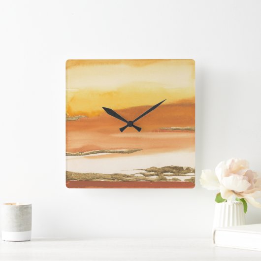 金めっきされたこはく色Iのv2抽象芸術のプリント スクエア壁時計 (ホーム)