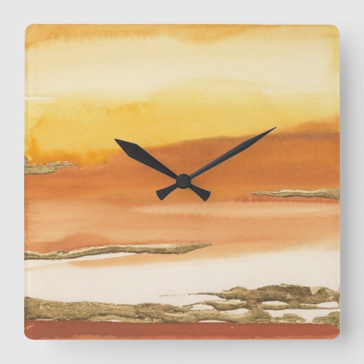 金めっきされたこはく色Iのv2抽象芸術のプリント スクエア壁時計 (正面)