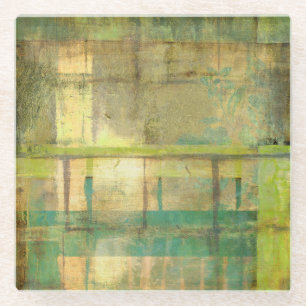 金めっきされたターコイズおよび緑の抽象的な絵画 ガラスコースター