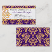 金めっきされたダマスク織の紫色及び金ゴールドのエレガントな名刺 名刺 (正面/裏面)