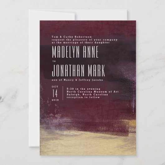 金めっきされたブラシの結婚式招待状及び一致の続き 招待状 (正面)