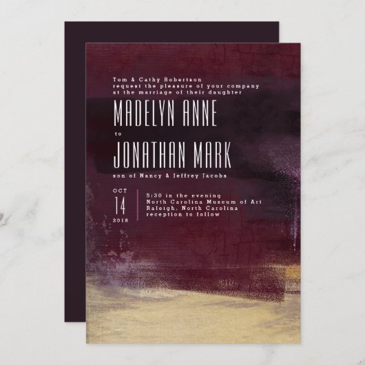 金めっきされたブラシの結婚式招待状及び一致の続き 招待状 (正面/裏面)